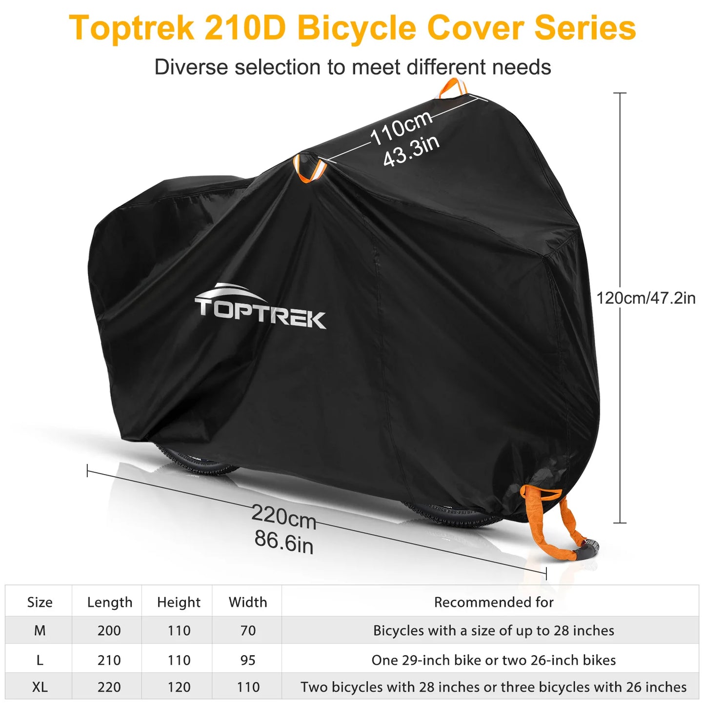 Toptrek Waterproof Bike Cover Outdoor Anti-UV Rain Snow MTB Protector