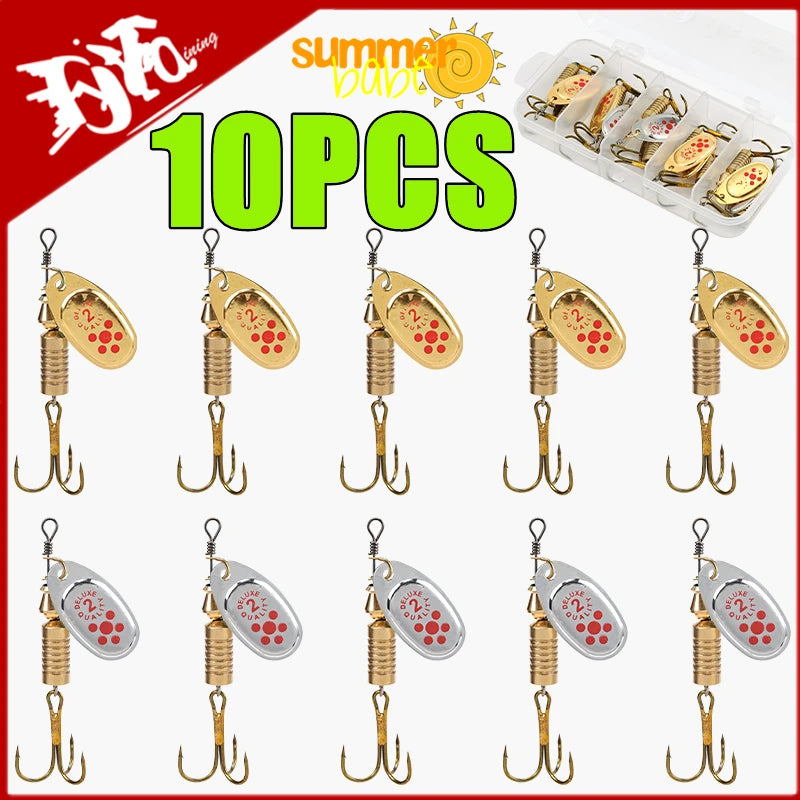 New 10PCS Spinner Spoon Metal Bait Fishing Lures with Box Sequins Crankbait Spoon Baits Bass Trout Perch Pike Rotating 6.3cm 7g