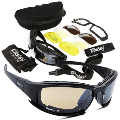 Daisy Tactical Polarized Sunglasses Goggles with 4 Lens Original Box for Men