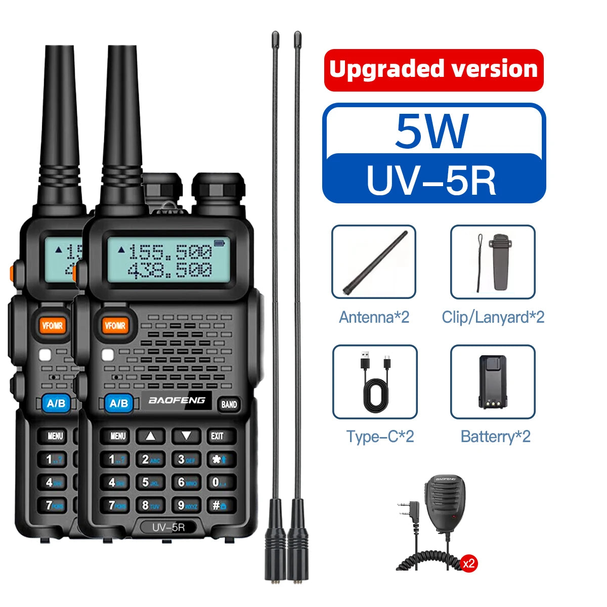 2PCS Baofeng Walkie Talkie UV-5R Dual Band Long Range 2200mAh Radio
