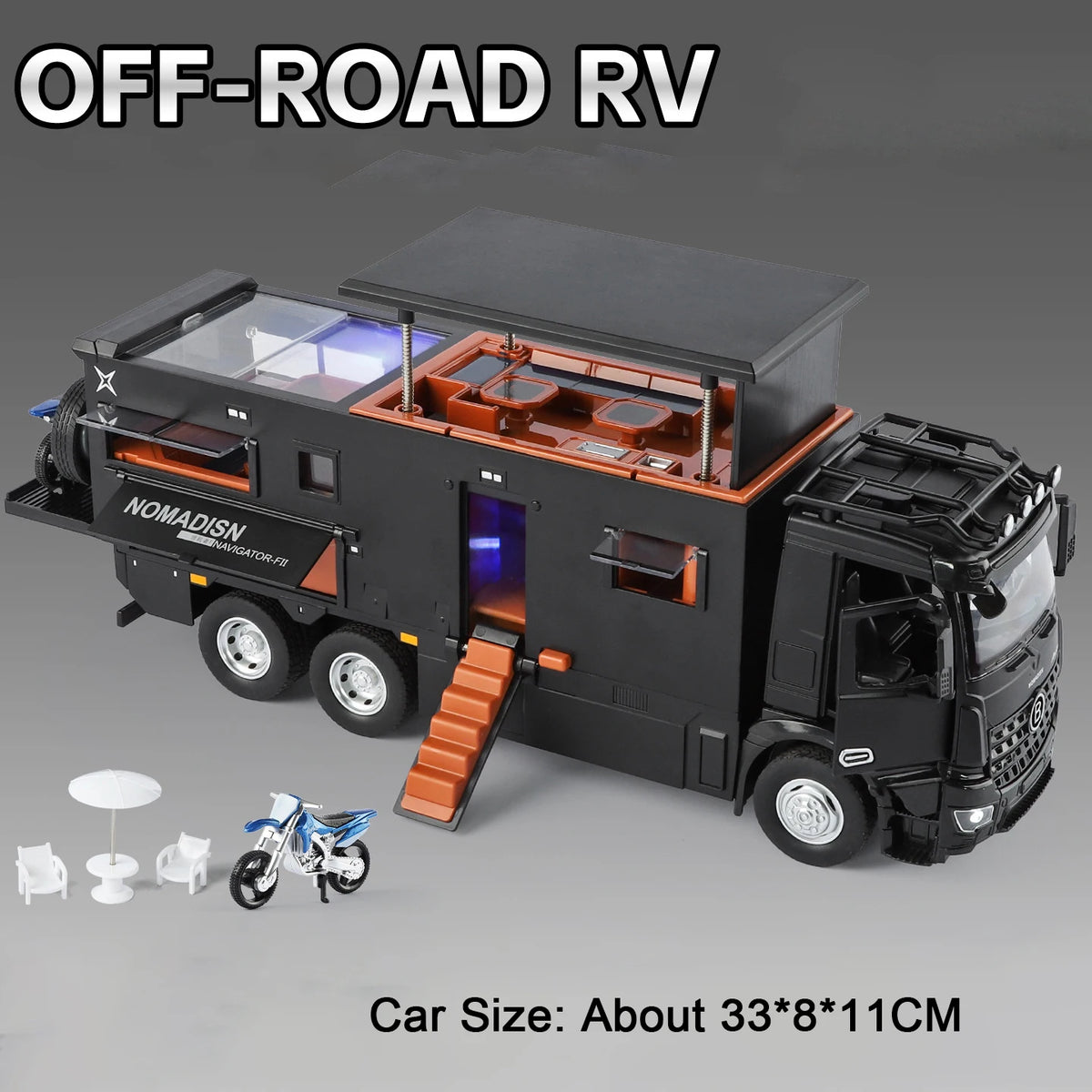 1:18 Folding Rearview Mirror Off-road RV Diecast Model with Sound & Light