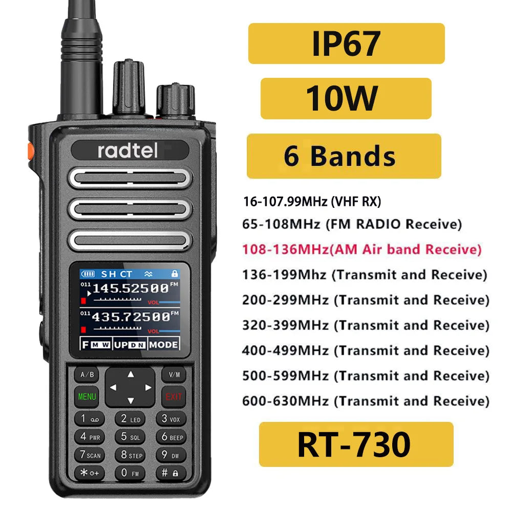 Radtel RT-730 10w Air Band Walkie Talkie Full Band Amateur Ham 199CH  HT USB-C Battery NOAA FM AM UHF VHF Satcom-EXPROTAS