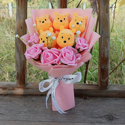 Pooh Bear Bouquet Plush Doll for Wedding Graduation Birthday Christmas