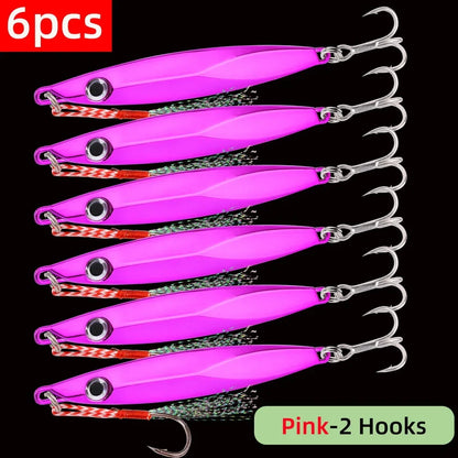 6pcs Long Casting Metal Jig, Sea Fishing Lure, Electroplated Hard Bait, Fishing Accessories Jigging Lure For Saltwater 10g-80g