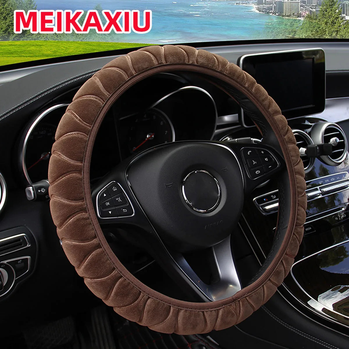 Fluffy Flower Steering Wheel Cover 14.5-15 Inch Universal Car Accessory