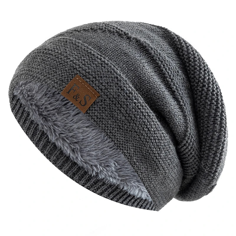 Faux Fur Lined Winter Beanie Hat Slouchy Cap Warm Unisex for Men Women