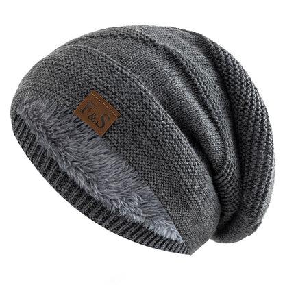 Faux Fur Lined Winter Beanie Hat Slouchy Cap Warm Unisex for Men Women