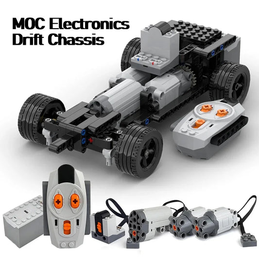 MOC Electronics Drift Chassis Double Motors Rear Wheel Drive Technical Cars RC Motorized STEAM Building Blocks Educational Toys-EXPROTAS