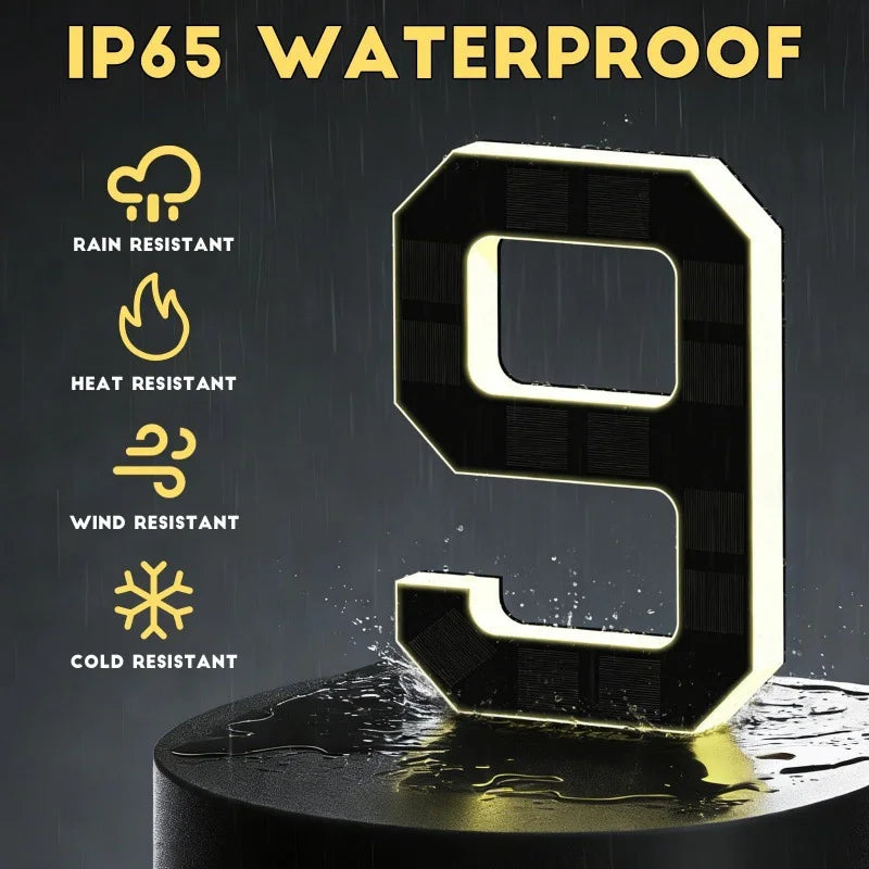 Solar House Number Light LED Address Plaque Sign for Door Wall Outdoor