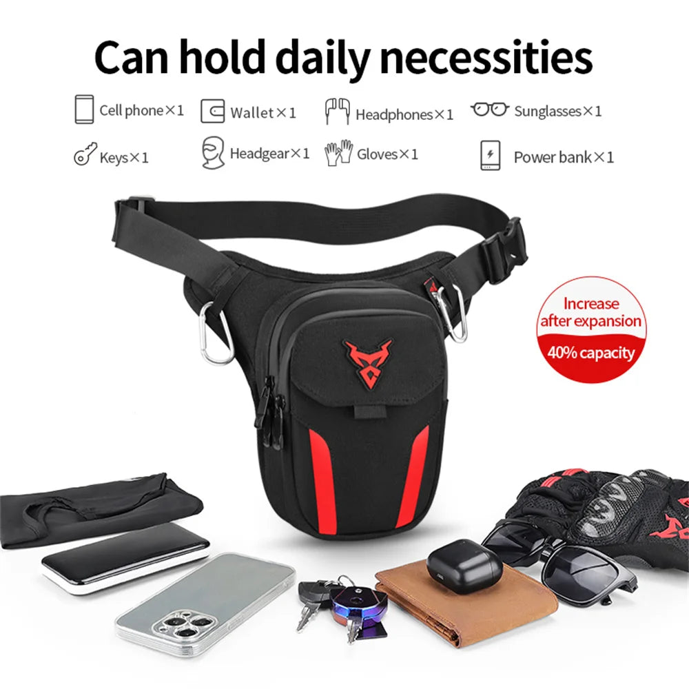 LED Red Light Motorcycle Leg Bag Thigh Belt Hip Bum Waterproof Ride Cycling Biker Waist Bag Fanny Pack Moto Travel Hiking Pocket-EXPROTAS