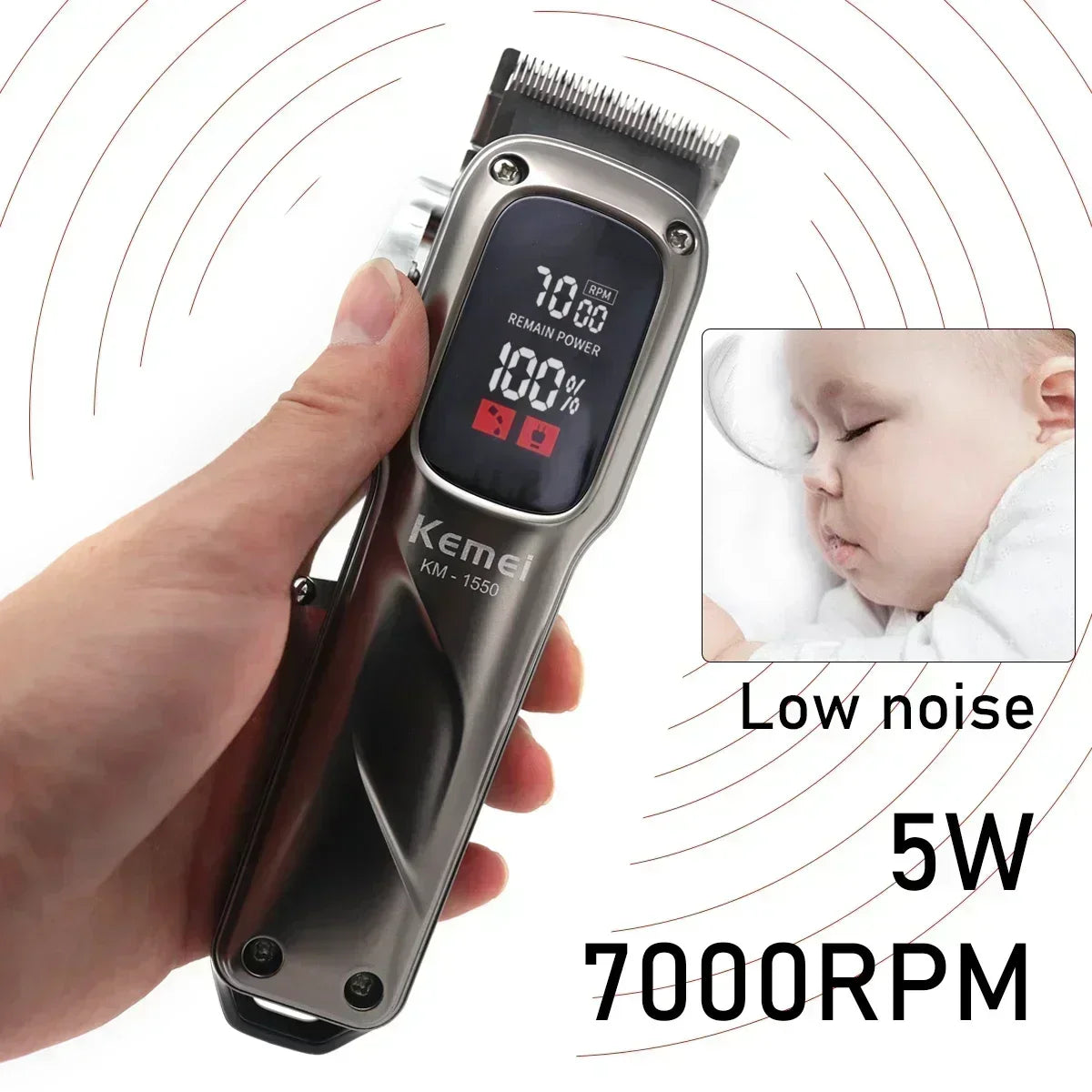 Kemei Hair Clipper Professional Electric Rechargeable Trimmer for Barbers