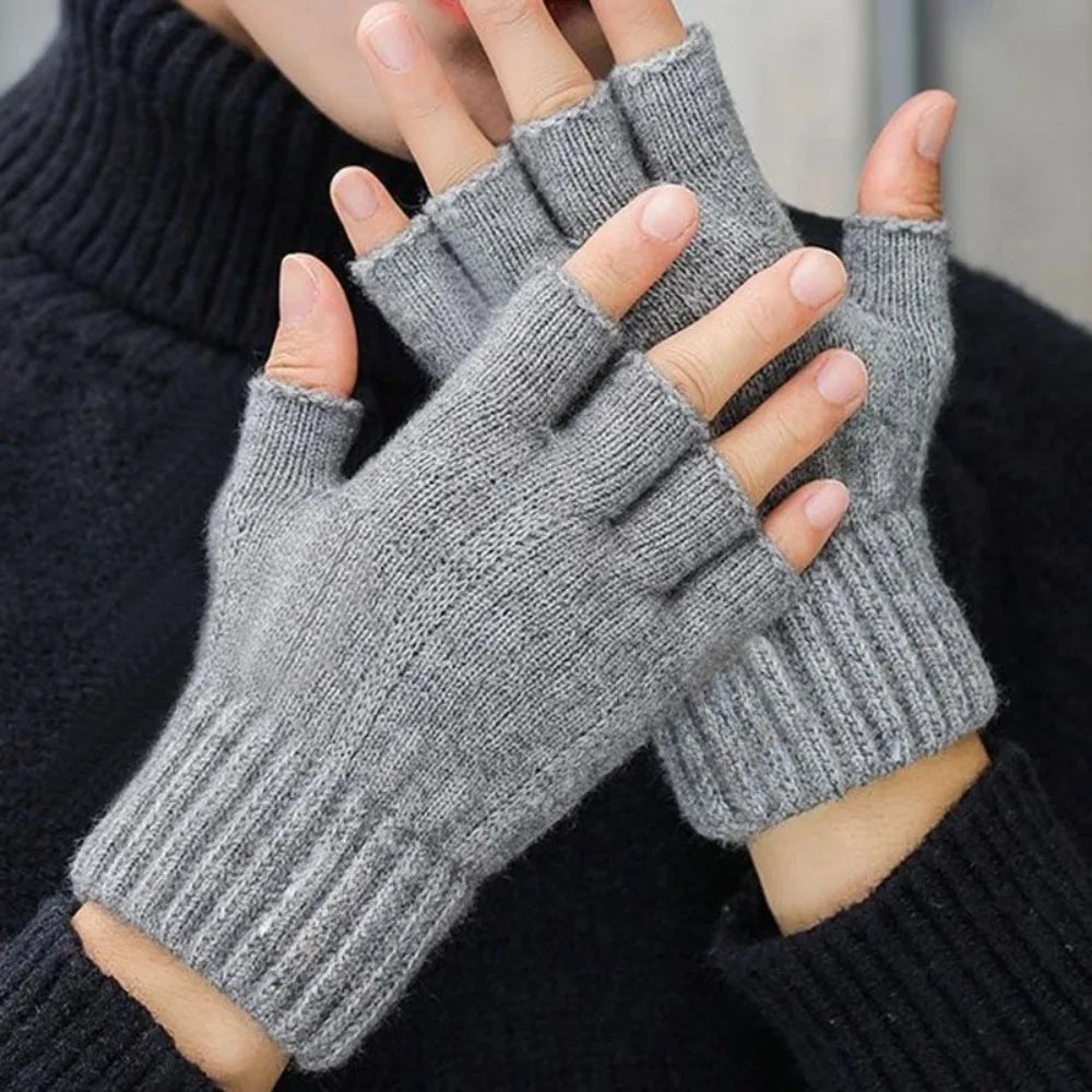 Knitted Gloves Fingerless Winter Warm Plush Mittens for Men Women 2026
