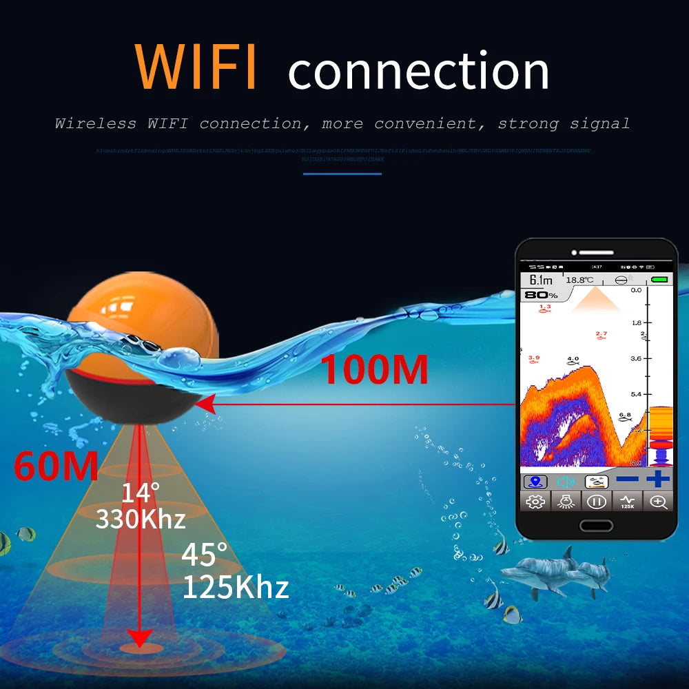 Wireless Fish Finder 100M Wifi Echo Sounder for Lake Sea Fishing