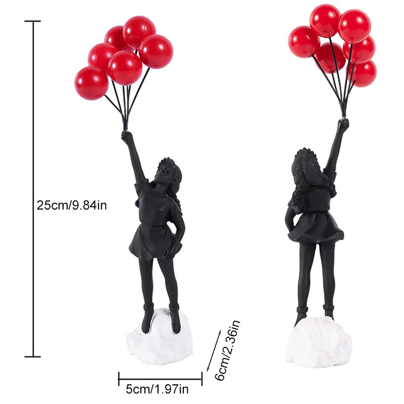 Resin Balloon Girl Figurine Sculpture Modern Abstract Home Office Desk Decor