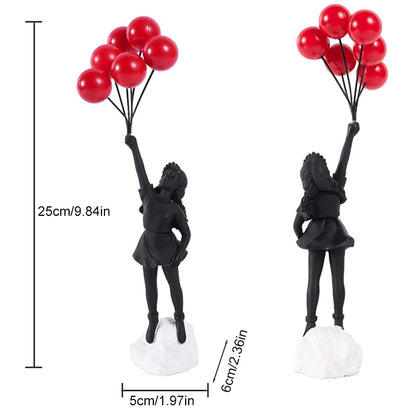 Resin Balloon Girl Figurine Sculpture Modern Abstract Home Office Desk Decor