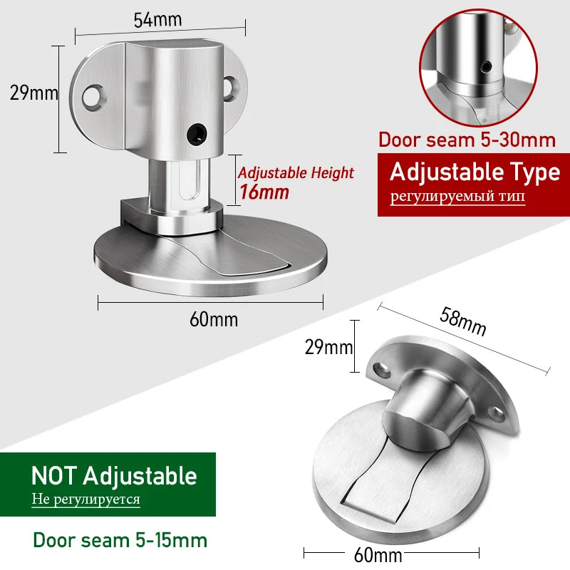 KAK Adjustable Magnetic Door Stop Punch-Free Zinc Alloy Holder Hidden Doorstop