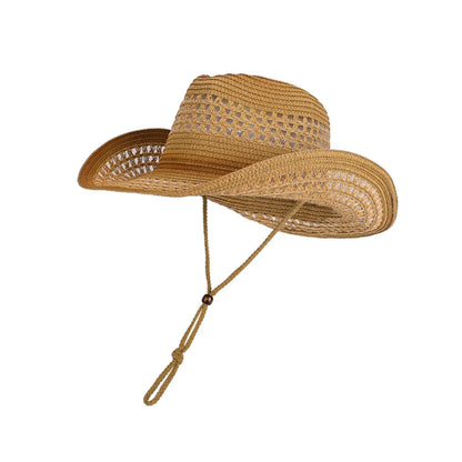 Windproof Strap Denim Straw Hat for Men Women Beach Outdoor Sun Protection