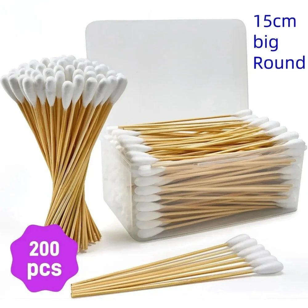 300PCS Cotton Swabs Pointed Tip Wooden Handle Precision Buds