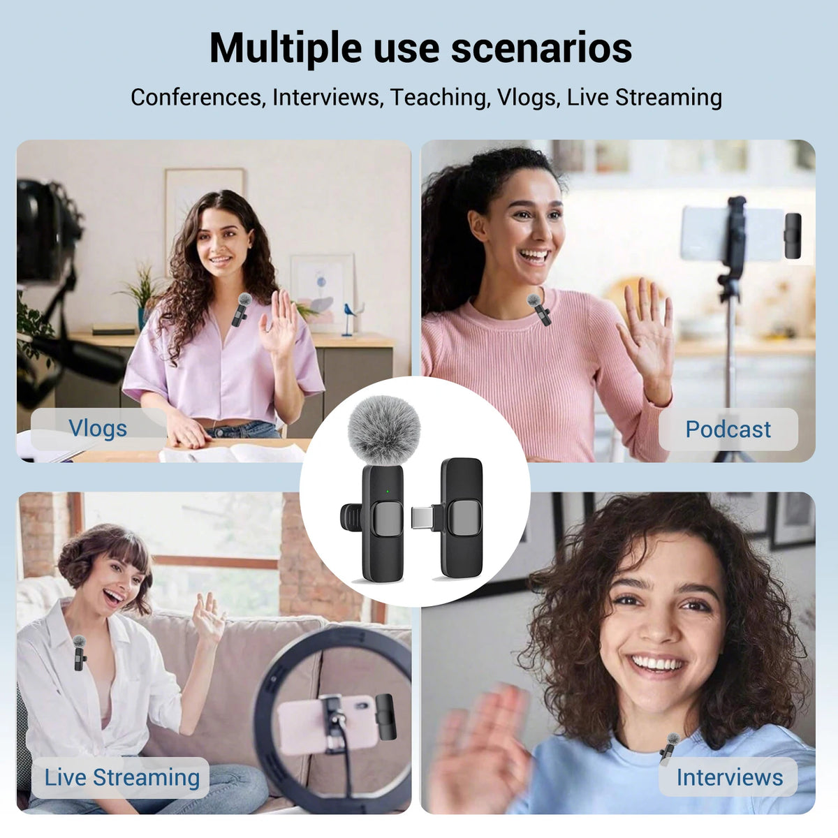 Type-C Port Professional Wireless Lavalier Microphone for Smartphones Plug Play