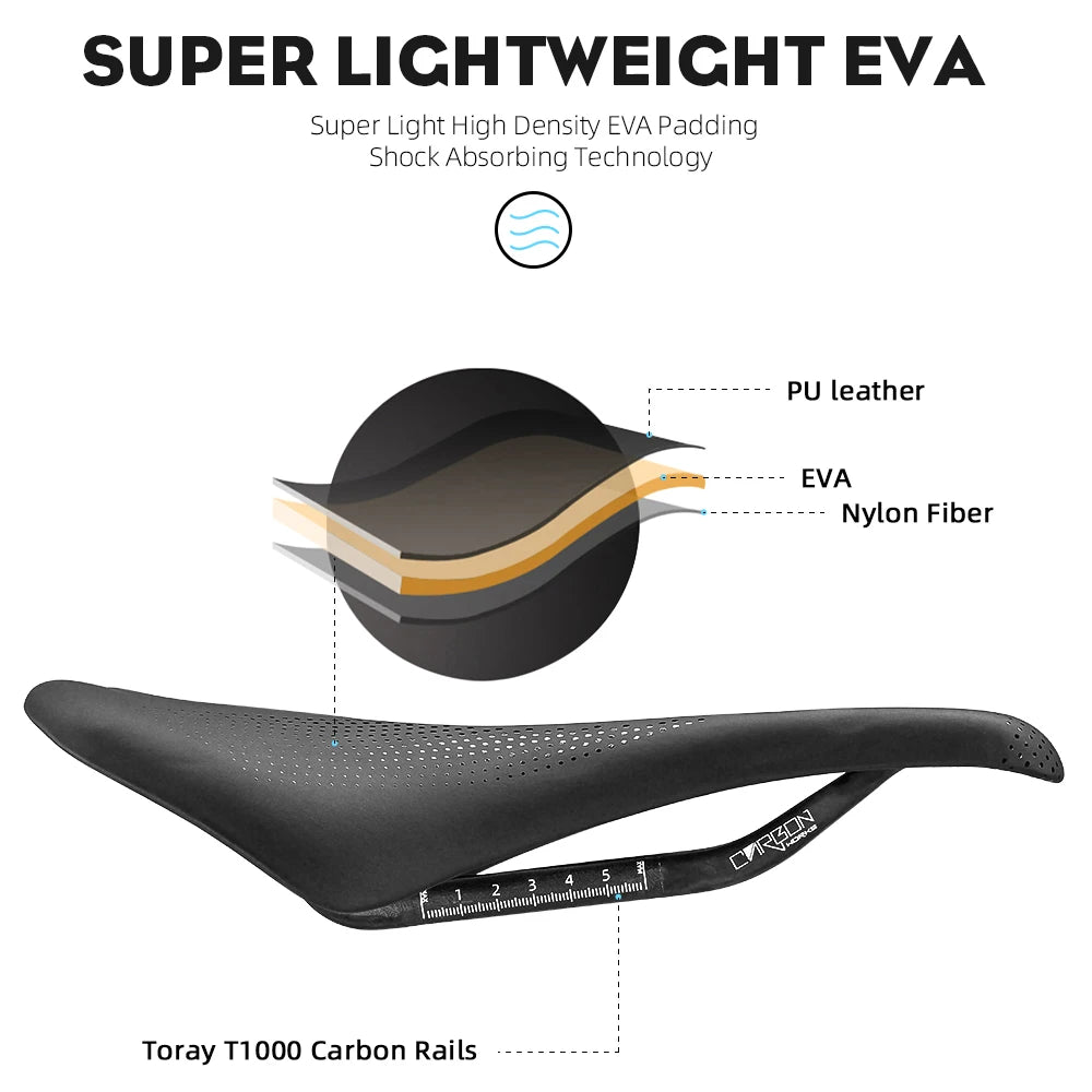 RYET Carbon Fiber Saddle 142mm 125g Super Light PU Soft Seat for Road MTB Bike