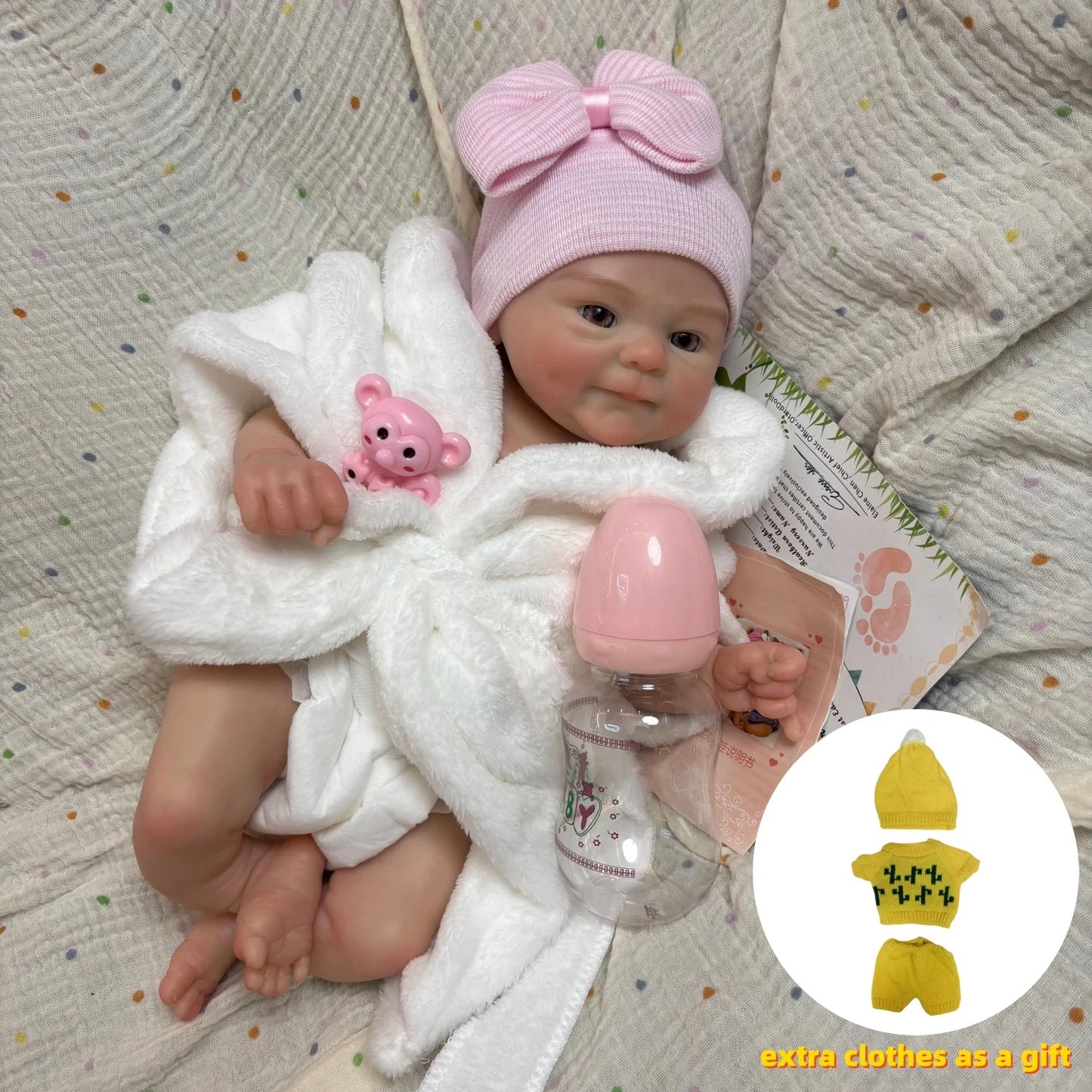 AnjoDoll 13 Inch Silicone Reborn Doll Open Mouth Washable Girl Boy 2 Outfits