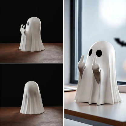 Cute Middle Finger Ghost Statue Small Halloween Decor for Home Centerpiece