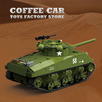 M4A3 Medium Tank Building Blocks T34/76 Armored Car WW2 Military Model Toy Gift
