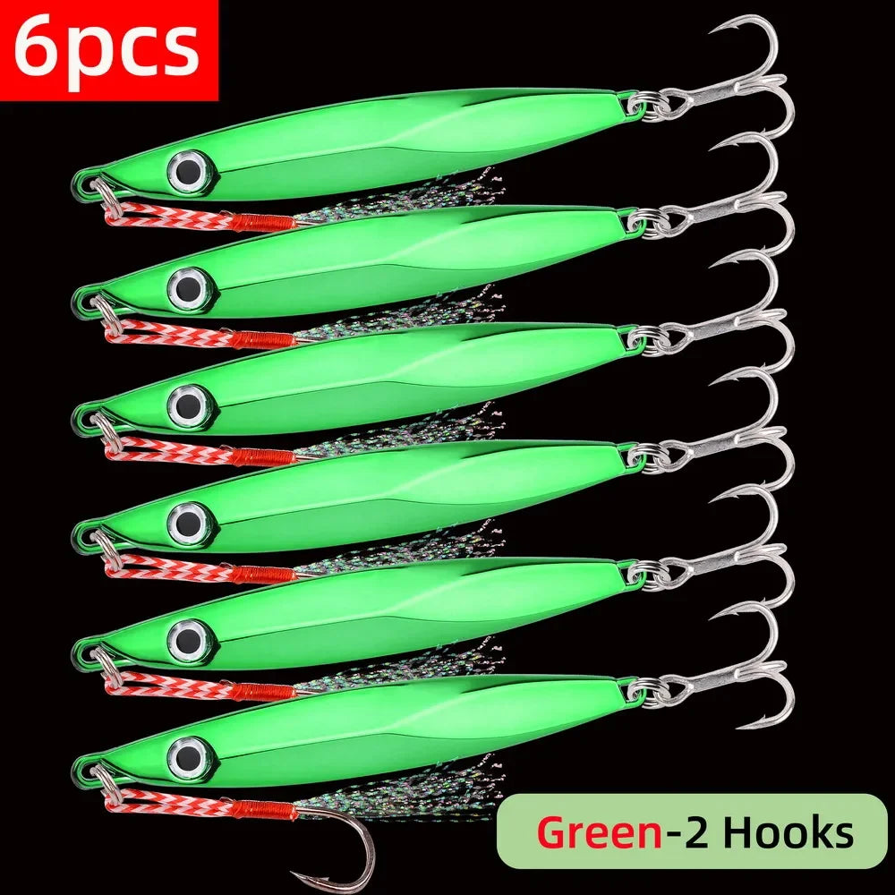 6pcs Long Casting Metal Jig, Sea Fishing Lure, Electroplated Hard Bait, Fishing Accessories Jigging Lure For Saltwater 10g-80g