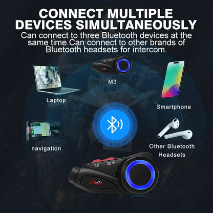 Maxto M3S Motorcycle Helmet Bluetooth Intercom 1440p DVR WiFi Camera Headset