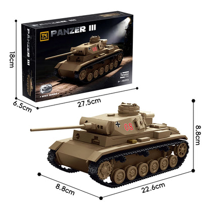 German Tank Building Blocks Panzer III IV Tiger Heavy Brick Model Set