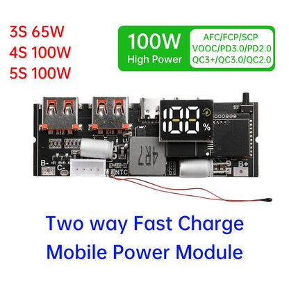 65W 100W Fast Charging Module Dual USB-C DIY Power Bank Board 3S 4S 5S