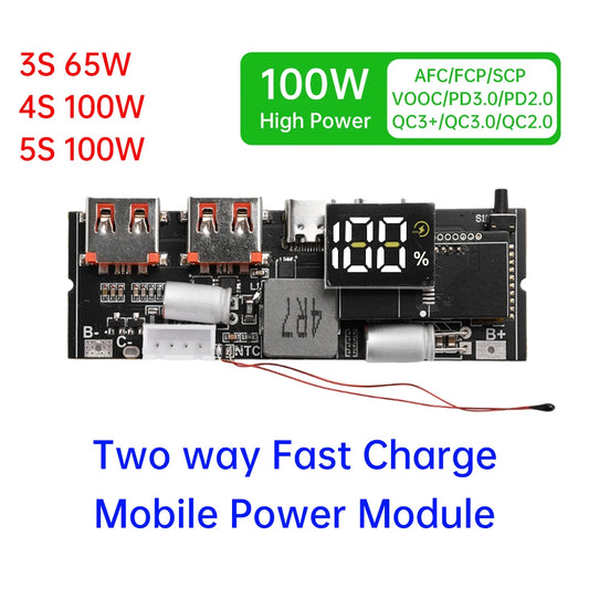 65W 100W Fast Charging Module Dual USB-C DIY Power Bank Board 3S 4S 5S