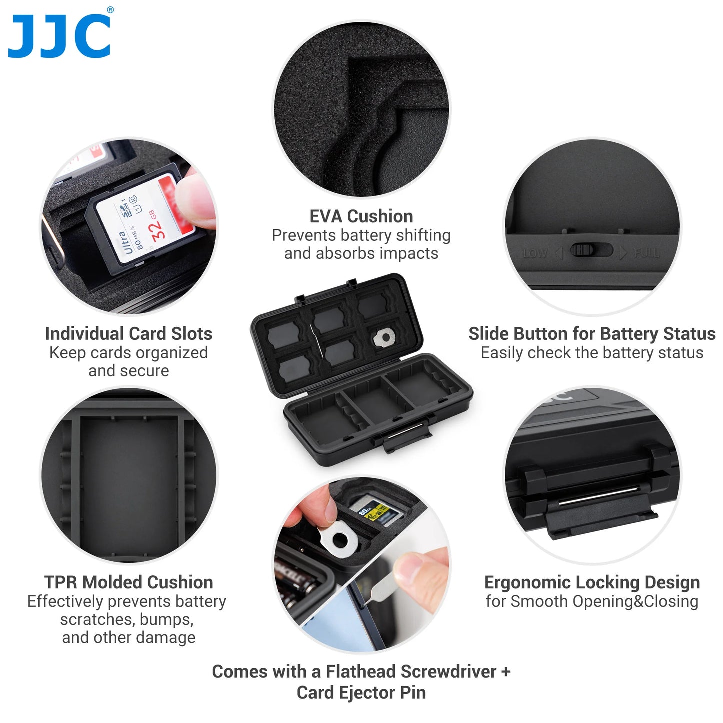 JJC Camera Battery Memory Card Case for SD CFexpress XQD Cards Storage Holder