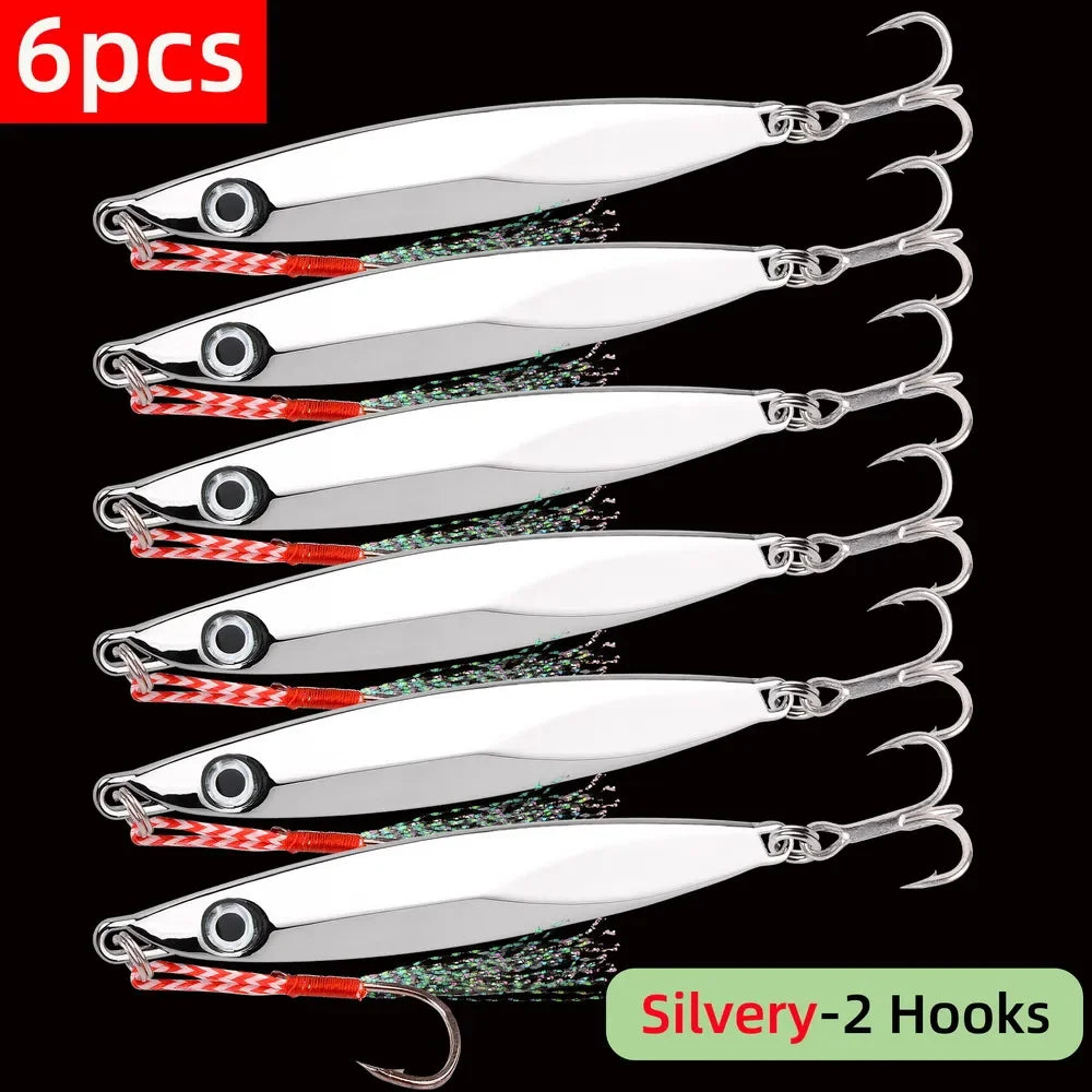 6pcs Long Casting Metal Jig, Sea Fishing Lure, Electroplated Hard Bait, Fishing Accessories Jigging Lure For Saltwater 10g-80g