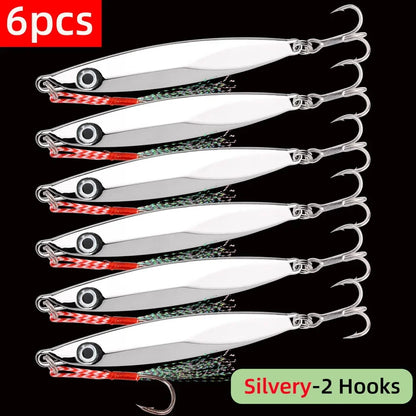 6pcs Long Casting Metal Jig, Sea Fishing Lure, Electroplated Hard Bait, Fishing Accessories Jigging Lure For Saltwater 10g-80g