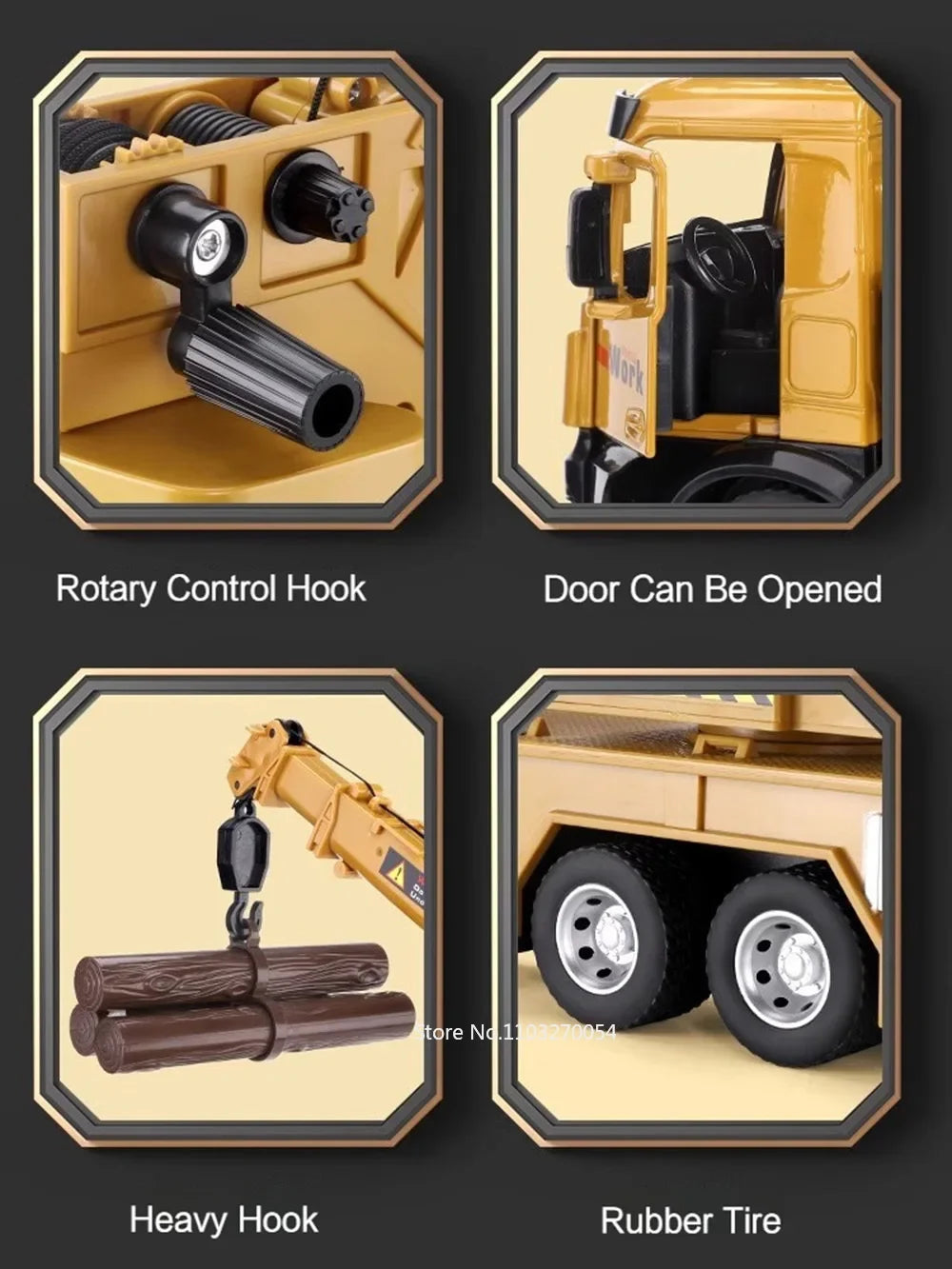1/18 Crane Work Truck Model Toys Car Diecast Alloy Engineering Vehicle Doors Opened Sound Light Rubber Tire Toy Birthday for Kid-EXPROTAS