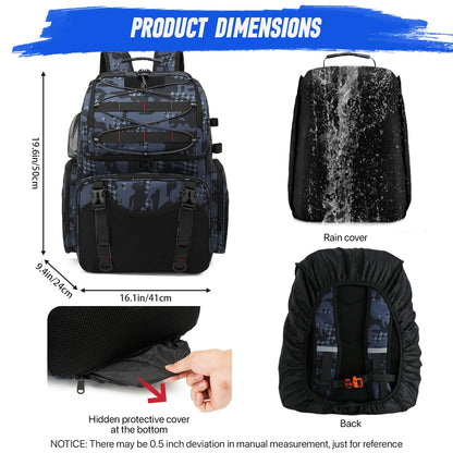 Fishing Tackle Bag 45L Backpack with Cooler & Rod Holders Waterproof Gear