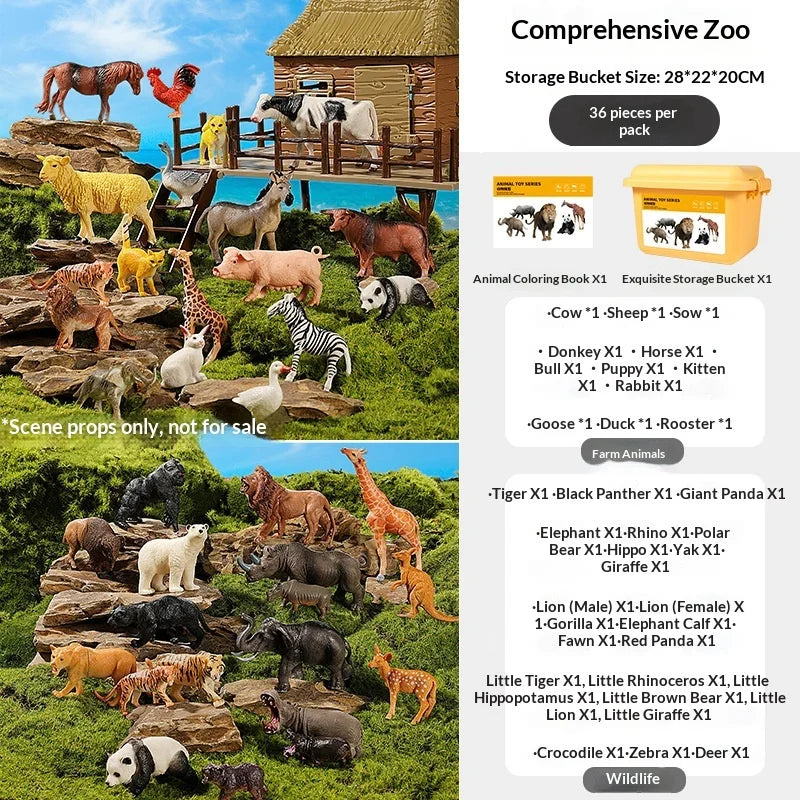 Realistic Animal Figure Toy Early Education Set - Baby Plant Recognition Kit Lion Tiger Elephant Panda Giraffe Animal Figure Toy