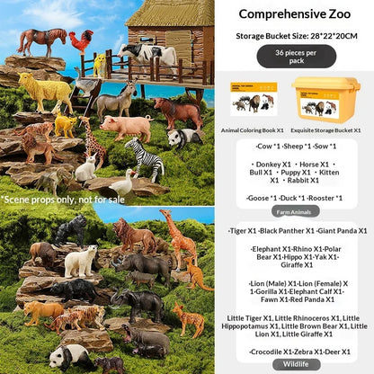 Realistic Animal Figure Toy Early Education Set - Baby Plant Recognition Kit Lion Tiger Elephant Panda Giraffe Animal Figure Toy