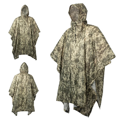 Men's Military Camo Waterproof Raincoat, Impermeable Zipper Rain Poncho for Motorcycle