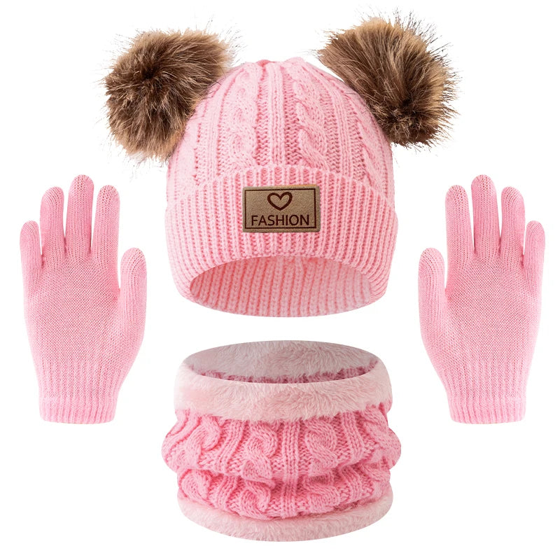3PC Boys Hat Gloves Winter Set for Kids Warm Knitted Beanie Scarf