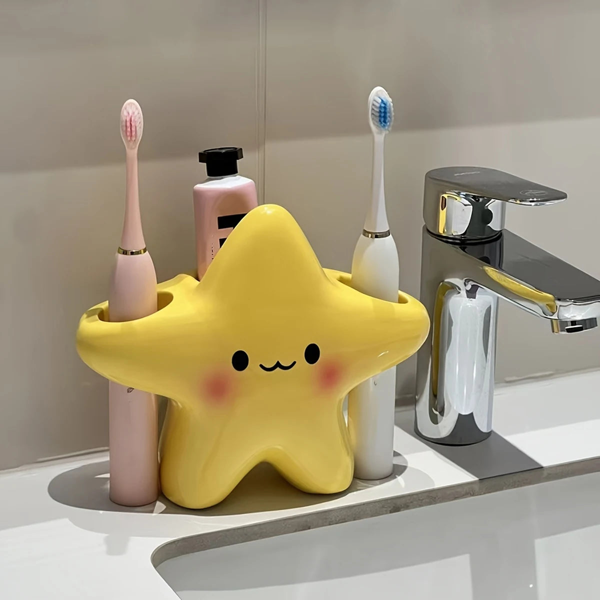 Cute Star-shaped Toothbrush Holder Freestanding Bathroom Organizer Storage