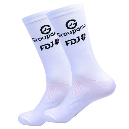 White UAE Cycling Socks FDJ Team Mesh Compression Non-Slip MTB Running