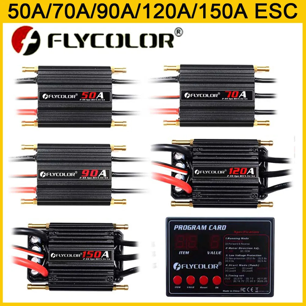 Flycolor Brushless ESC 50A–150A 2–6S LiPo BEC 5.5V/5A for RC Boat Model