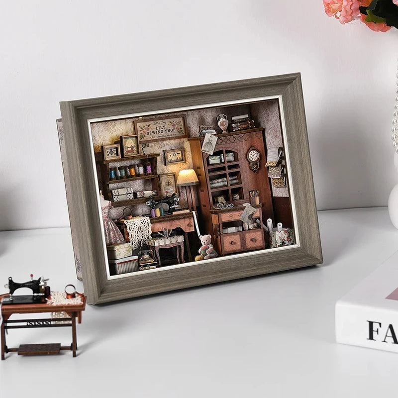 DIY Wooden Book Nook Mini Dollhouse 3D Puzzle Kit Bookshelf Insert Decor Gift - EXPROTAS