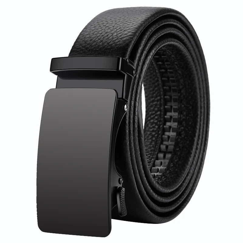 OYIFAN Leather Belt Men Automatic Buckle Ratchet Sliding Dress Black Belts