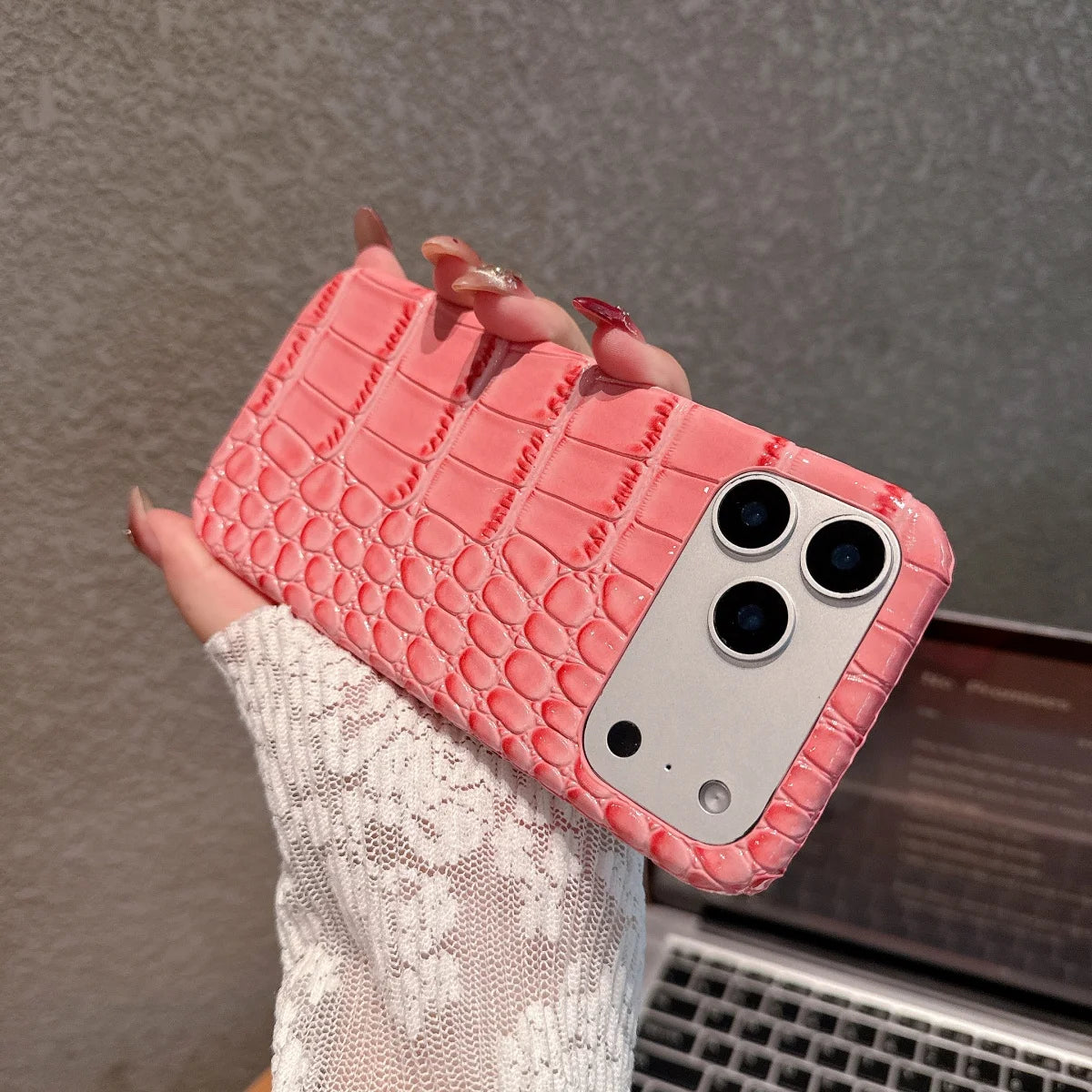 Glossy Crocodile Leather Case for iPhone 11-17 Air Pro Max Plus Frameless