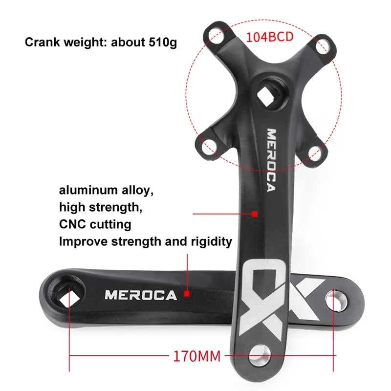 104BCD MTB Crankset 170mm Aluminum Square Taper 32T-42T Chainring