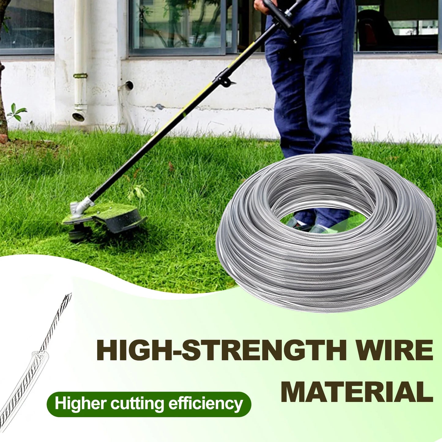 Grass Cutting Rope 15M Steel Wire Trimmer Line Nylon Garden Strimmer
