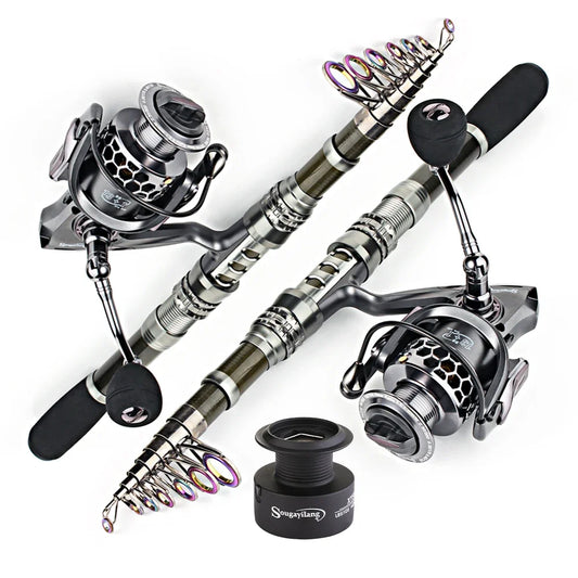 Sougayilang 1.8-3.3m Carbon Fiber Spinning Rod & 13+1BB Reel Combo Telescopic Kit